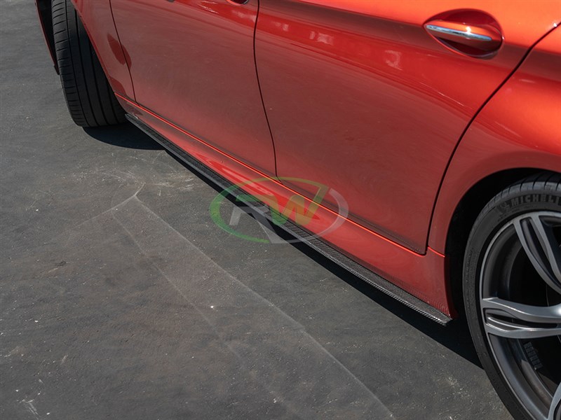 RW Carbon 2011-2016 BMW F10 F11 Carbon Fiber Performance Style Side Skirt Extensions - Image 6