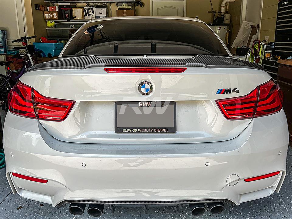RW Carbon 2014-2020 BMW F33 F83 M4 Style Carbon Fiber Trunk Spoiler - Image 4