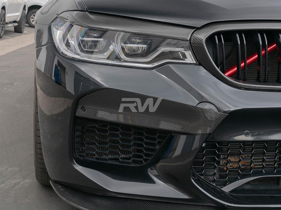 RW Carbon 2018-2020 BMW F90 M5 Carbon Fiber Upper Bumper Splitters - Image 5