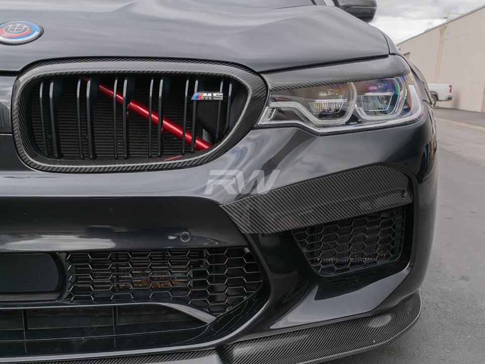 RW Carbon 2018-2020 BMW F90 M5 Carbon Fiber Upper Bumper Splitters - Image 4