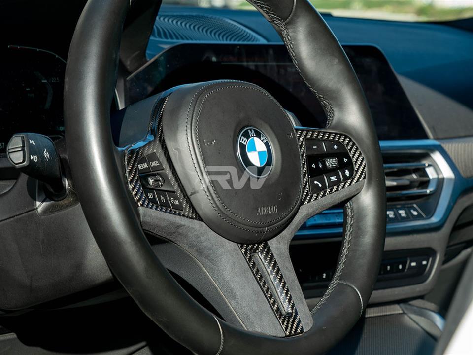 RW Carbon 2019-2026 BMW G20 Carbon Fiber Alcantara Steering Wheel Trim - Image 3