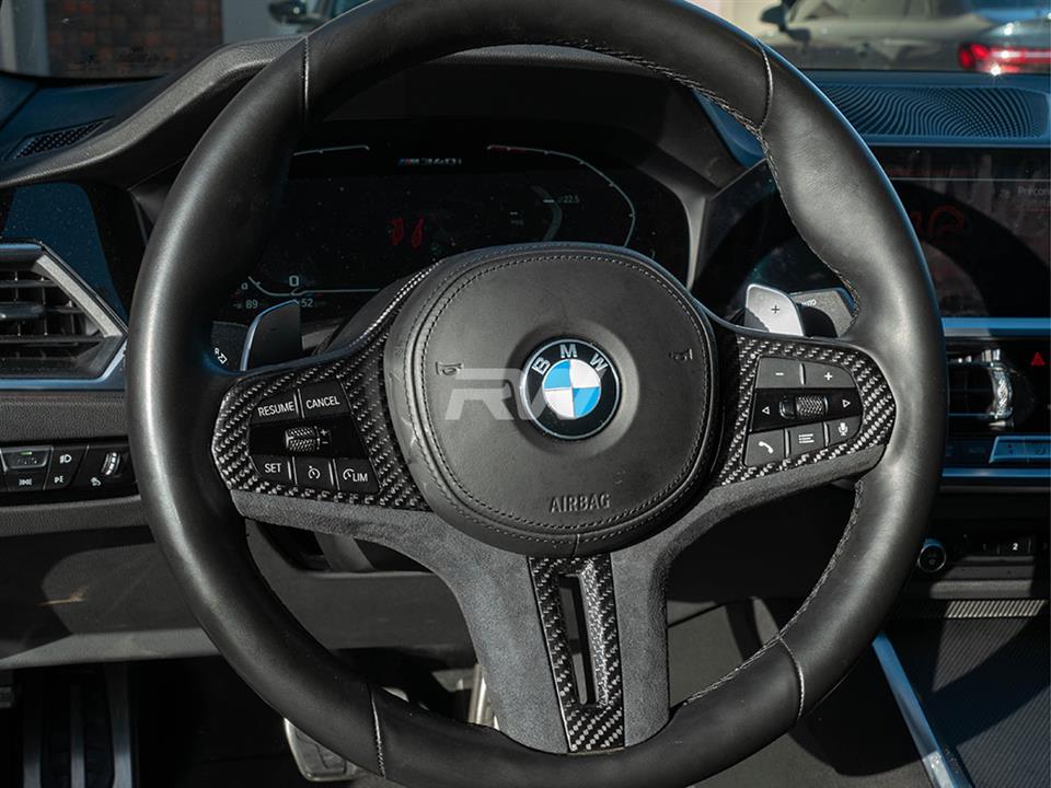 RW Carbon 2019-2026 BMW G20 Carbon Fiber Alcantara Steering Wheel Trim - Image 4