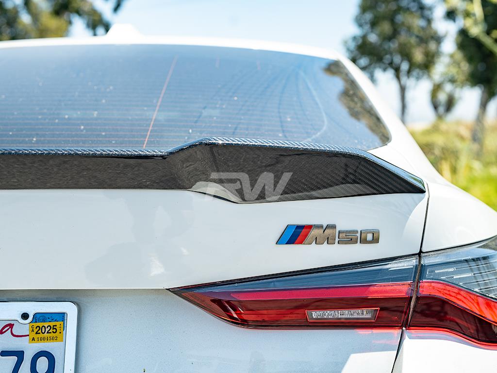 RW Carbon 2021-2026 BMW G26 i4 Performance Style Carbon Fiber Trunk Spoiler - Image 4