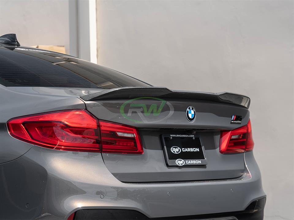 RW Carbon 2017-2023 BMW G30 F90 Performance Style Carbon Fiber Trunk Spoiler - Image 16