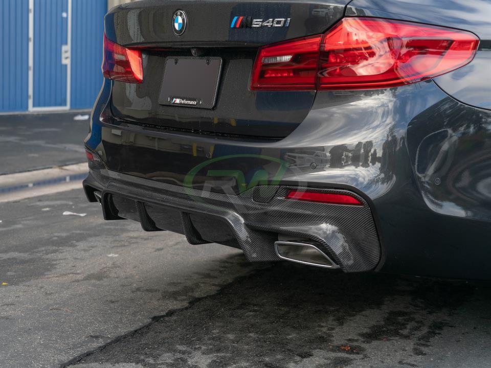 RW Carbon 2017-2020 BMW G30 EC Style Carbon Fiber Rear Diffuser - Image 14