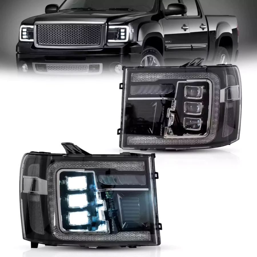 Vland 2007-2013 GMC Sierra 1500 2500HD 3500HD LED Matrix Projector Headlights Black