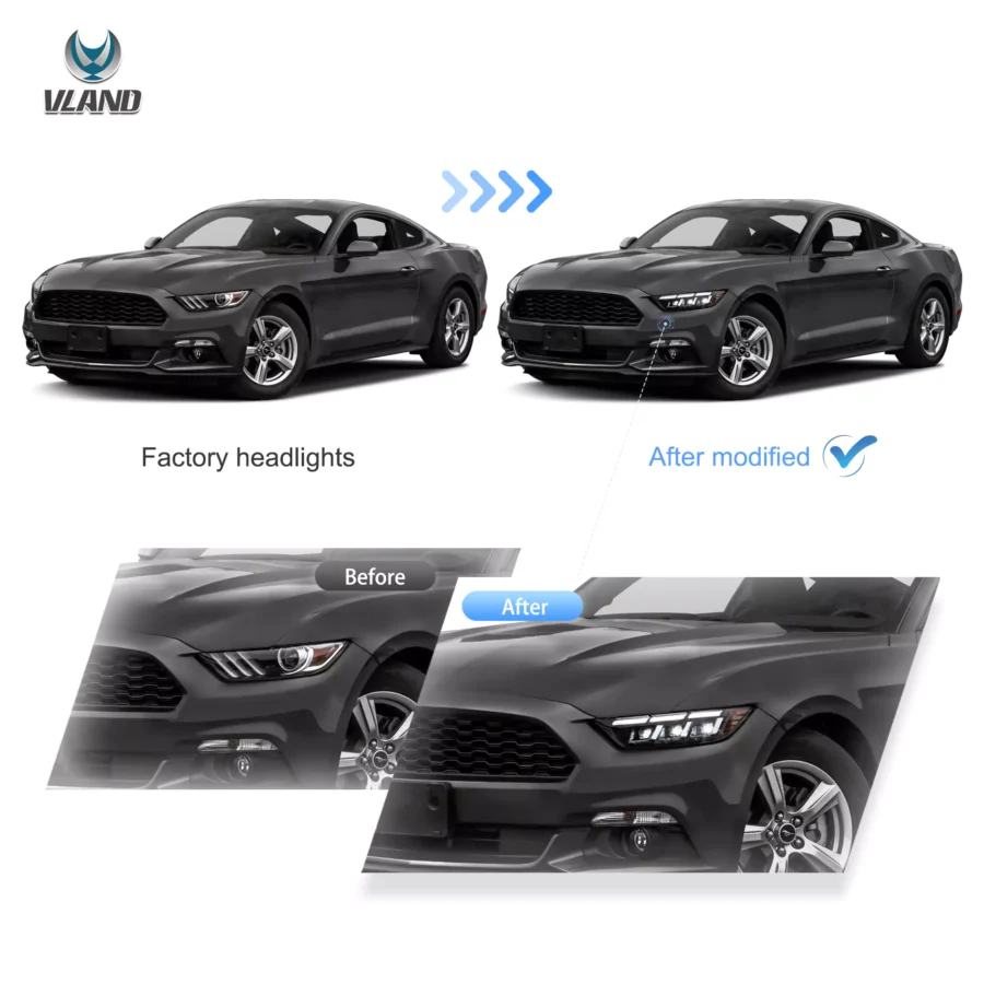 Vland 2015-2017 Ford Mustang LED Headlights Update 2024 S650 Style - Image 4