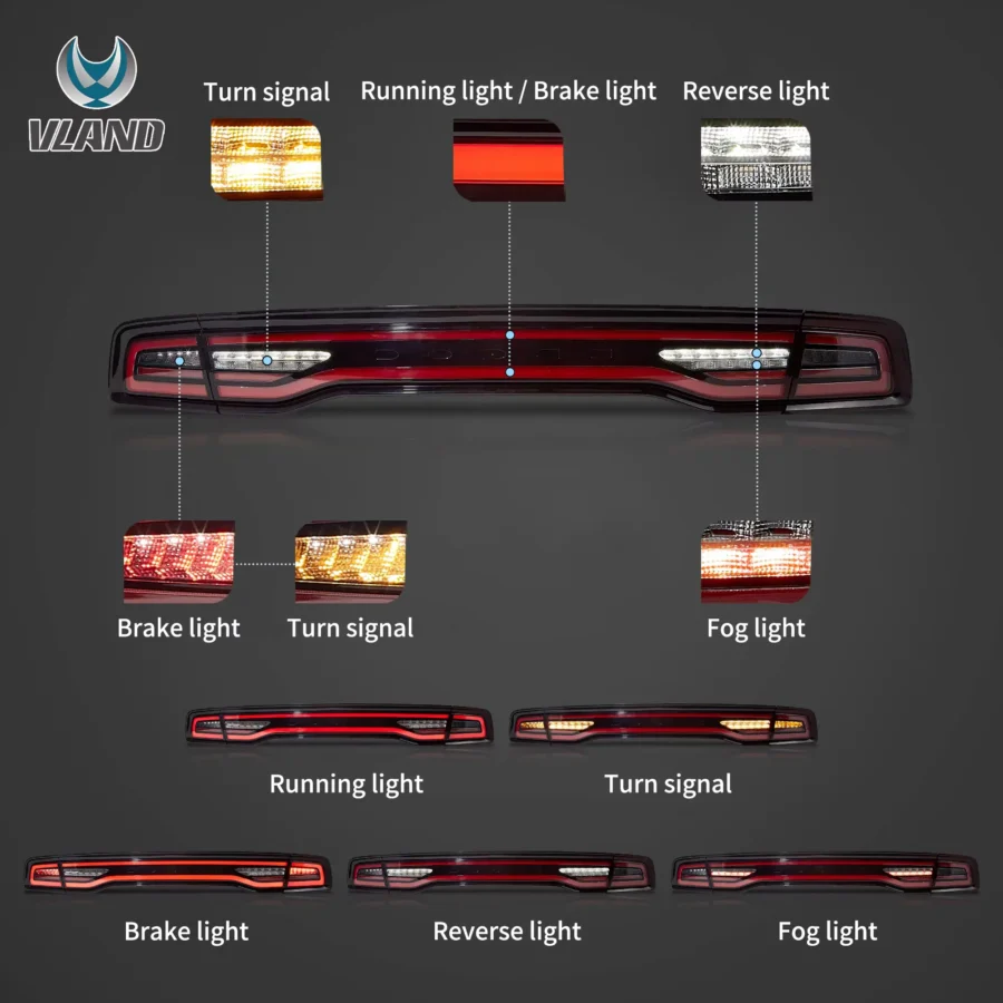 Vland 2011-2014 Dodge Charger Tail Lights Full LED W/Start-Up Animation - Image 4