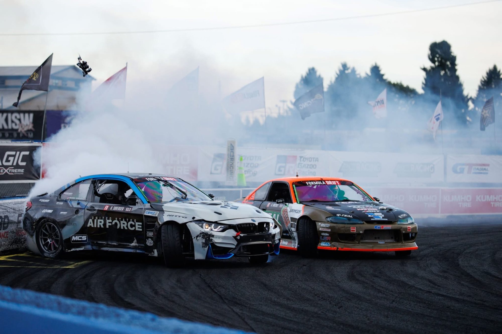 Sorensen Motorsports Air Force BMW M4 tandem drifting at Formula Drift event