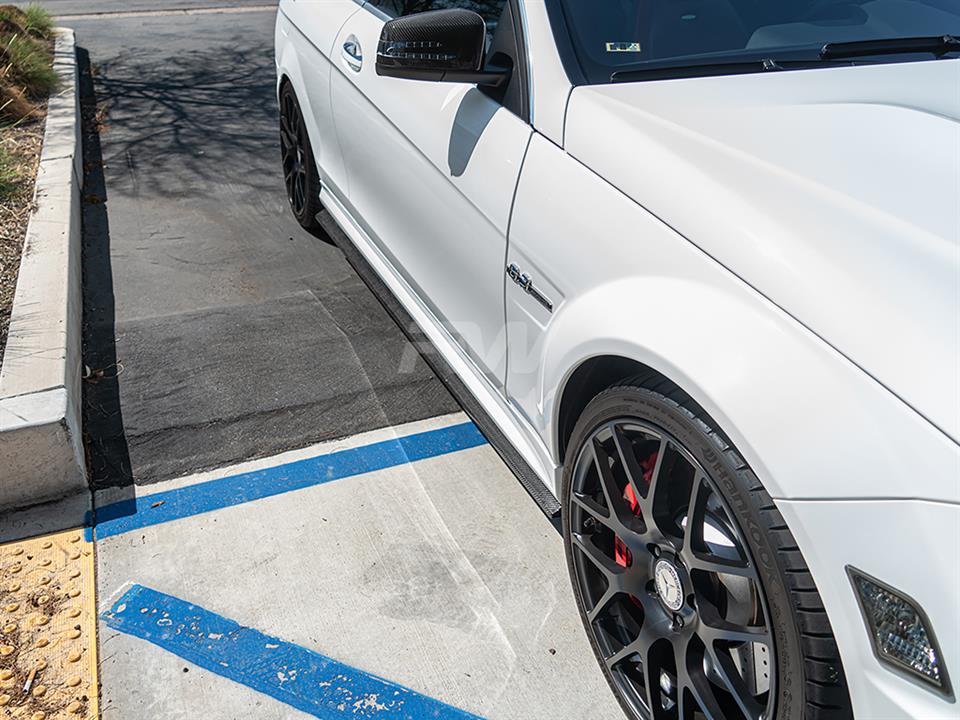 RW Carbon Mercedes W204 C63 Carbon Fiber Side Skirt Extensions - Image 4