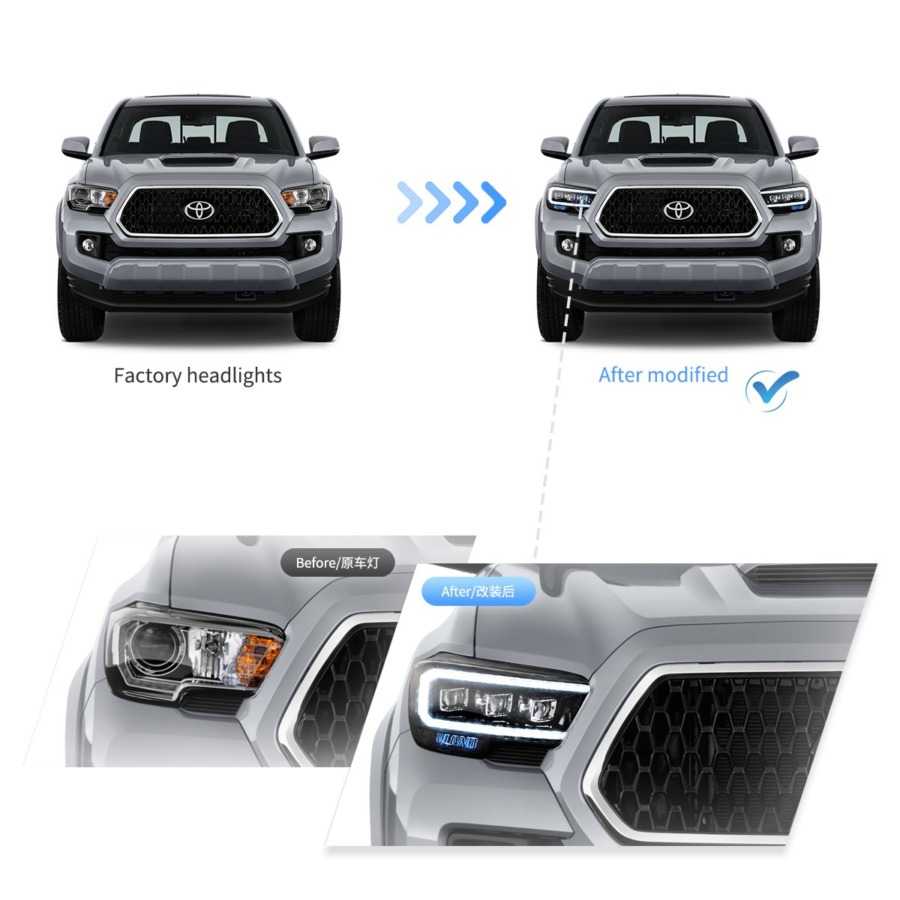Vland 2016-2023 Toyota Tacoma 3rd Gen (N300) LED Matrix Projector Headlights Black - Image 4