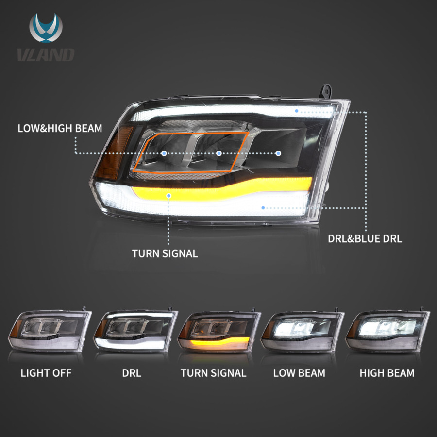 Vland 2009-2018 Dodge Ram 4th Gen 1500 2500 3500 LED Reflection Bowl Headlights - Image 3