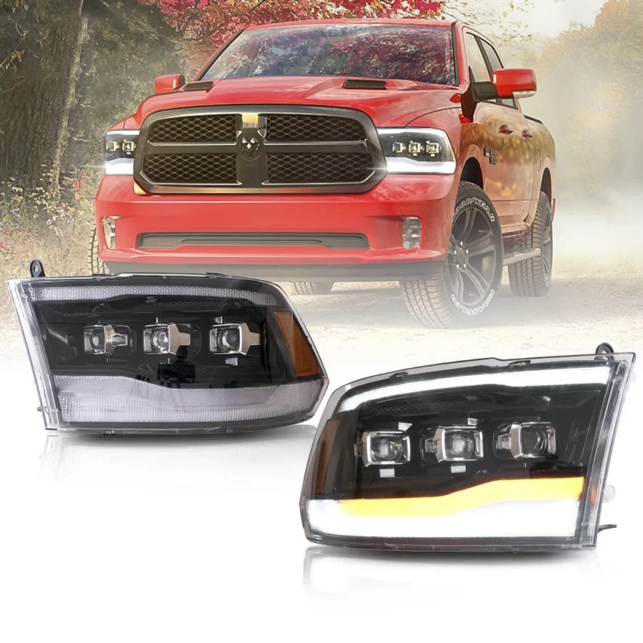 Vland 2009-2018 Dodge Ram 4th Gen 1500 2500 3500 LED Matrix Projector Headlights Black