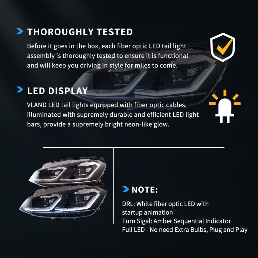 Vland 2015-2017 Volkswagen Golf Mk7 Full LED Headlights - Image 8