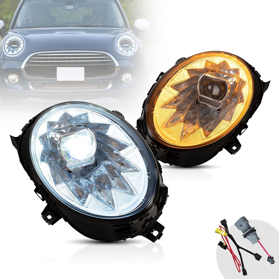 Vland 2014-2022 Mini Cooper (F55 F56 F57) LED Dual Beam Projector Headlights Chrome Bentley style