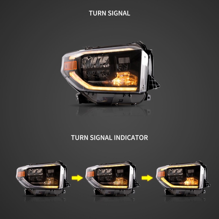 Vland 2014-2021 Toyota Tundra LED Reflection Bowl Headlights Chrome w/Sequential Turn Signal - Image 3