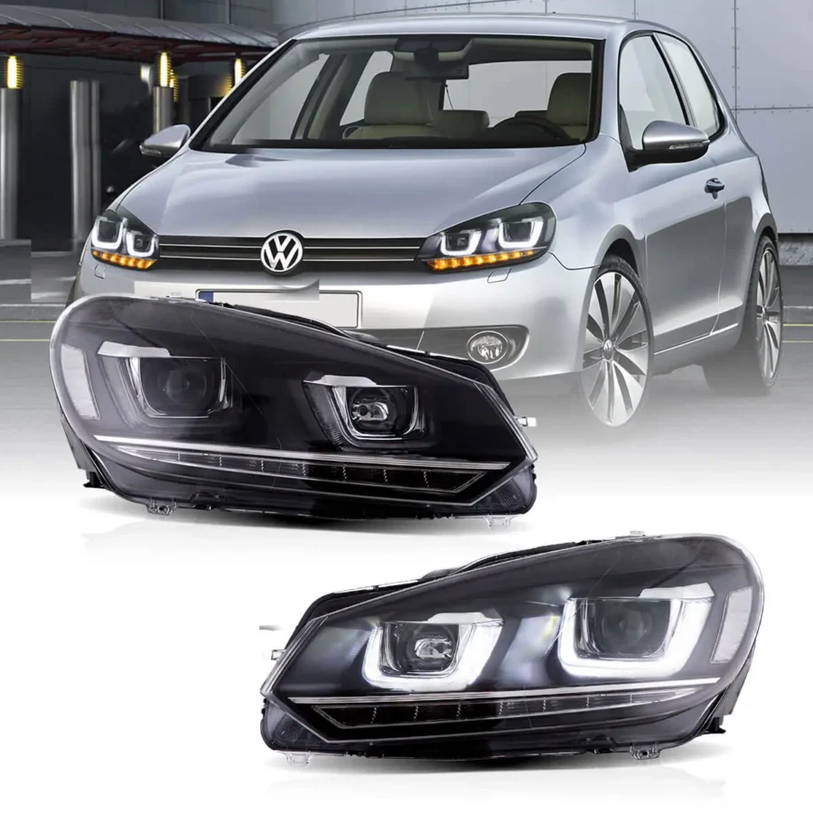 Vland 2009-2014 Volkswagen Golf 6th Gen Mk6 Dual Beam Projector Headlights With Demon Eyes Black