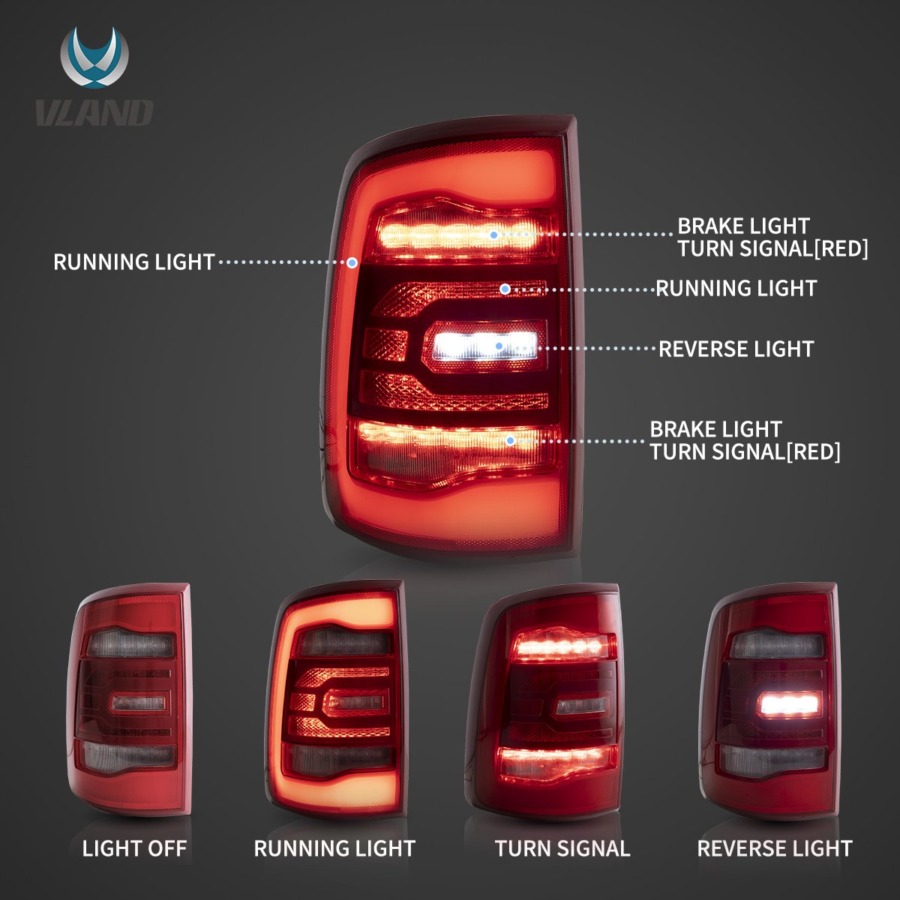 Vland 2009-2018 Dodge Ram 4th Gen (DS/DJ/D2) LED Tail Lights With Red Sequential Turn Signal - Image 4