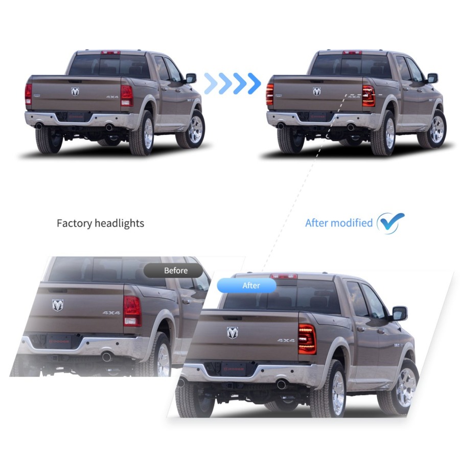 Vland 2009-2018 Dodge Ram 4th Gen (DS/DJ/D2) LED Tail Lights With Red Sequential Turn Signal - Image 7