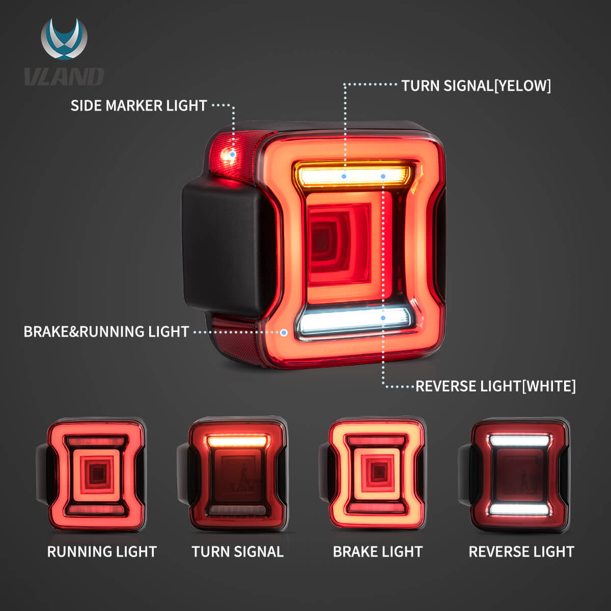 Vland 2018-2022 Jeep Wrangler 4th Gen (JL) & 2019-2022 Jeep Gladiator (JT) LED Tail Lights With Sequential Turn Signal - Image 6