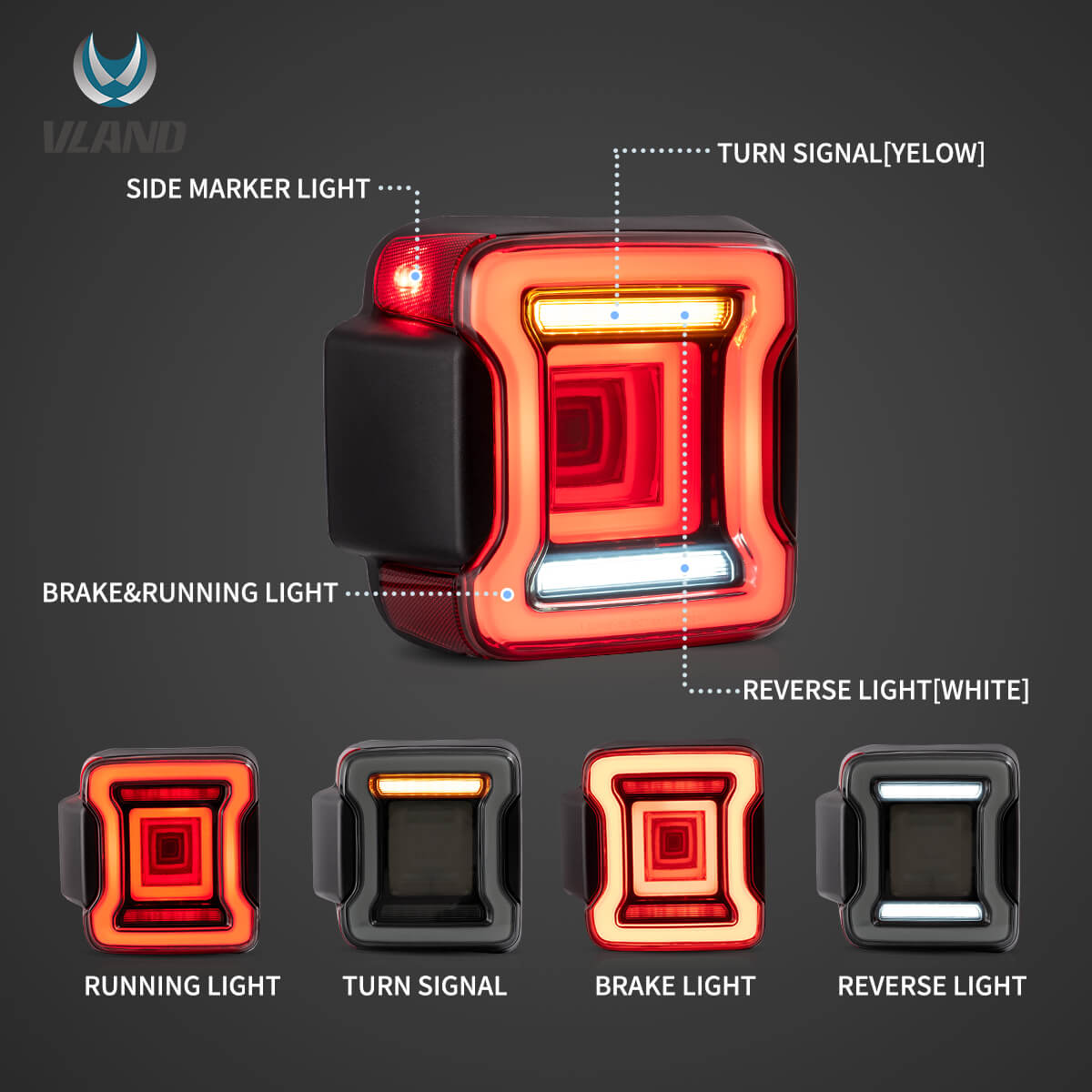 Vland 2018-2022 Jeep Wrangler 4th Gen (JL) & 2019-2022 Jeep Gladiator (JT) LED Tail Lights With Sequential Turn Signal - Image 5