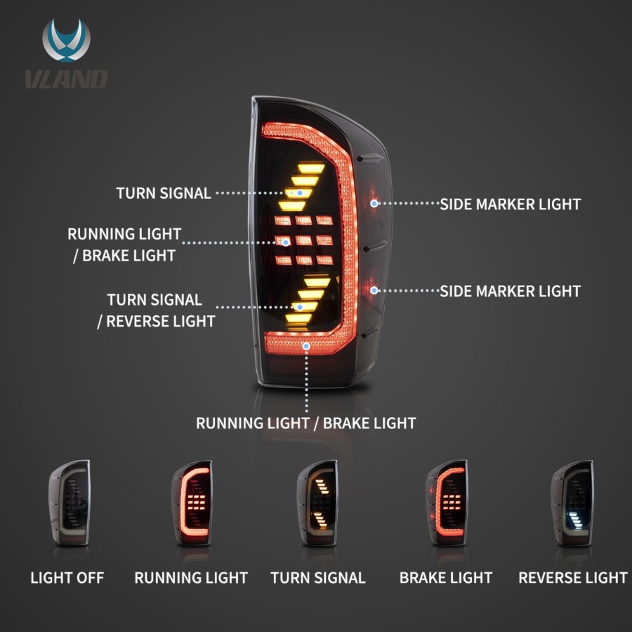 Vland 2016-2023 Toyota Tacoma 3rd Gen (N300) LED Tail Lights With Dynamic Welcome Lighting - Image 7