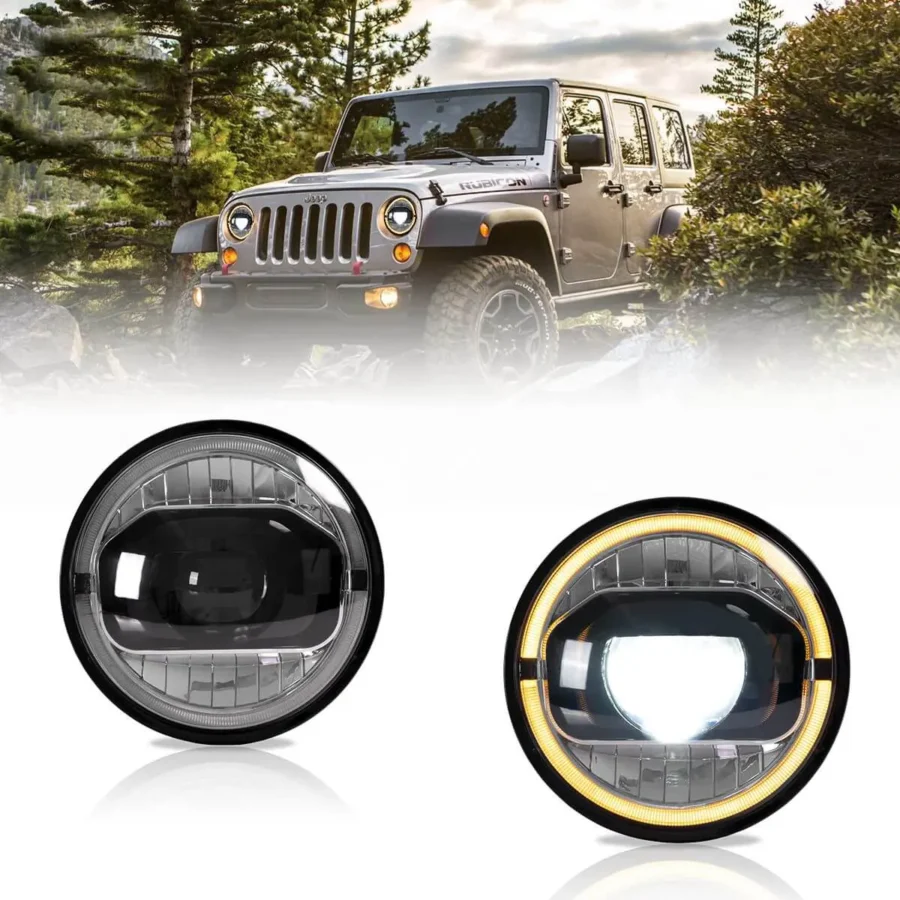 Vland 2007-2017 Jeep Wrangler JK 7 Inches LED Dual Beam Projector Headlights With Amber Turn Signal