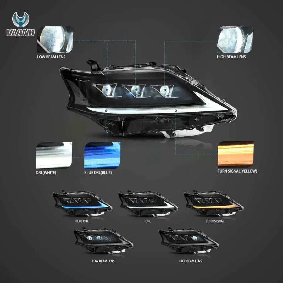 Vland 2013-2015 Lexus RX270 RX350 RX450H (AL10) LED Matrix Headlight Black - Image 3