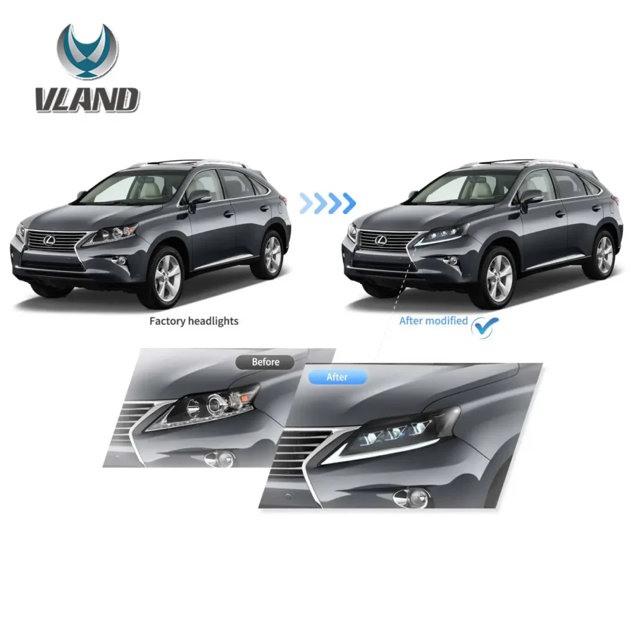 Vland 2013-2015 Lexus RX270 RX350 RX450H (AL10) LED Matrix Headlight Black - Image 5