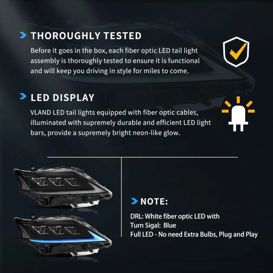 Vland 2013-2015 Lexus RX270 RX350 RX450H (AL10) LED Matrix Headlight Black - Image 8