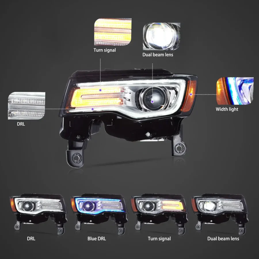 Vland 2014-2022 Jeep Grand Cherokee (WK2) LED Headlights With Startup Animation/ Blue DRL - Image 4