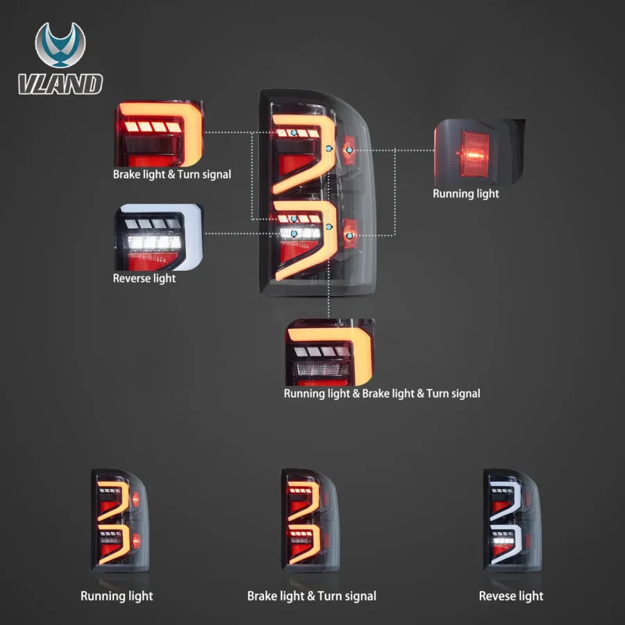 Vland 2007-2013 Chevrolet Silverado 1500 2500HD 3500HD & 2007-2010 GMC Sierra LED Tail Lights Clear - Image 3