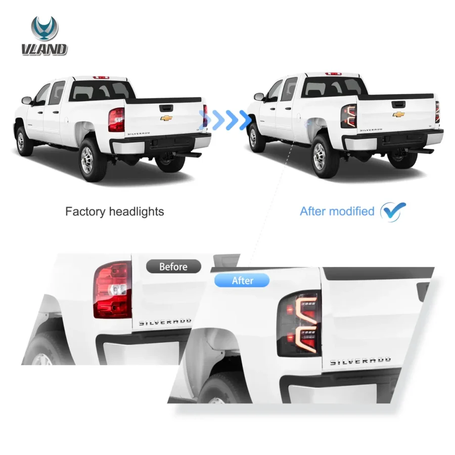 Vland 2007-2013 Chevrolet Silverado 1500 2500HD 3500HD & 2007-2010 GMC Sierra LED Tail Lights Clear - Image 5