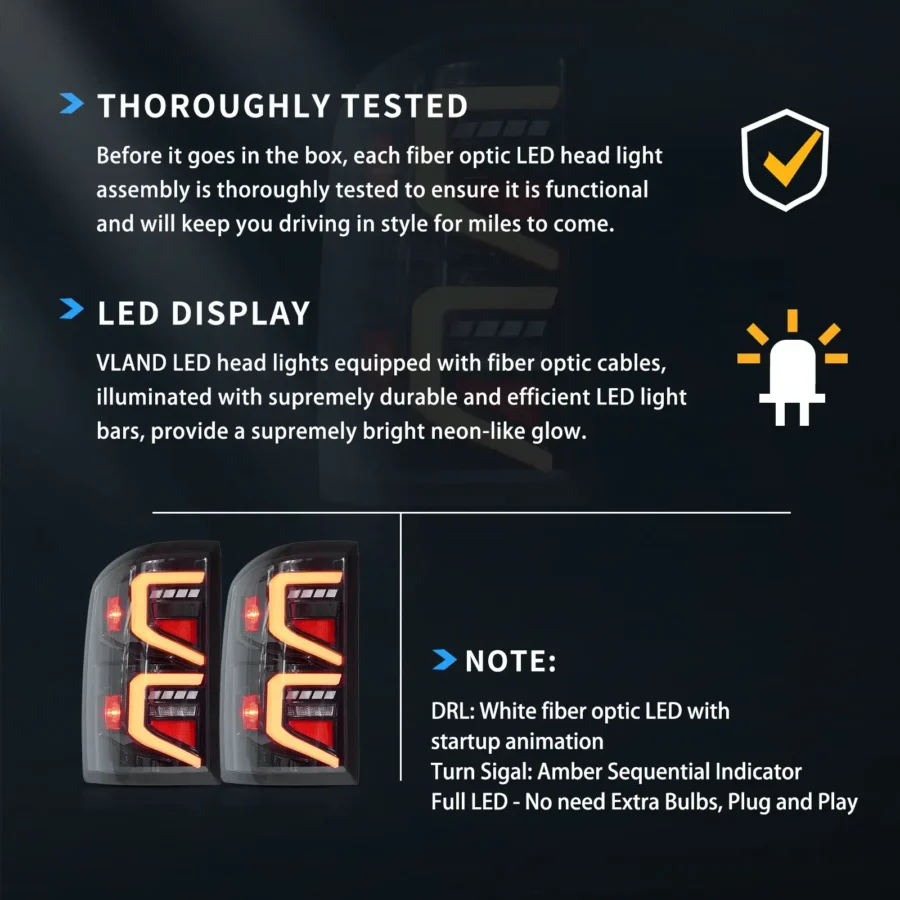 Vland 2007-2013 Chevrolet Silverado 1500 2500HD 3500HD & 2007-2010 GMC Sierra LED Tail Lights Clear - Image 8