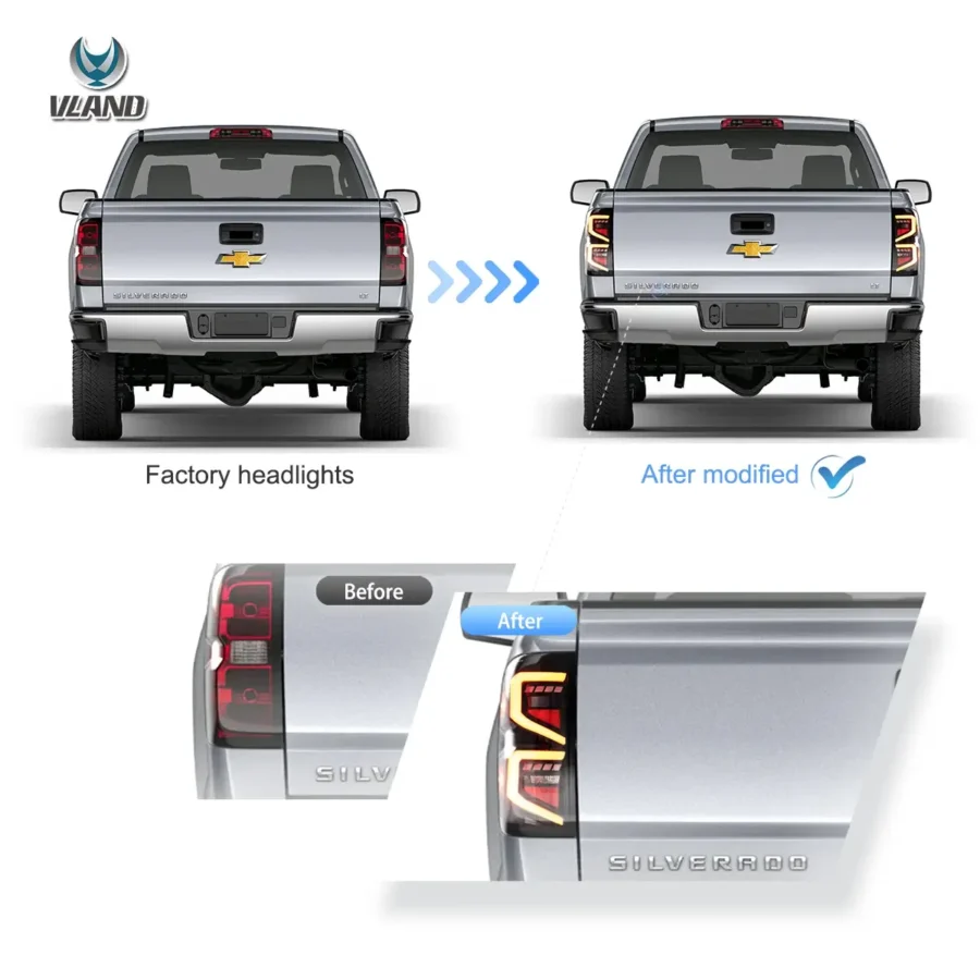 Vland 2014-2018 Chevrolet Silverado LED Tail Lights With Dynamic Welcome Lighting - Image 4