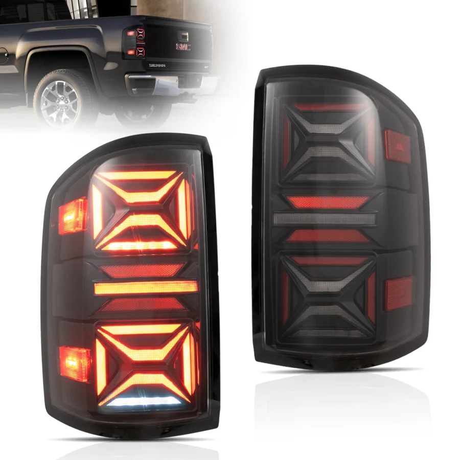 Vland 2014-2018 GMC Sierra 1500 2500HD 3500HD III LED Tail Lights With Dynamic Welcome Lighting Clear