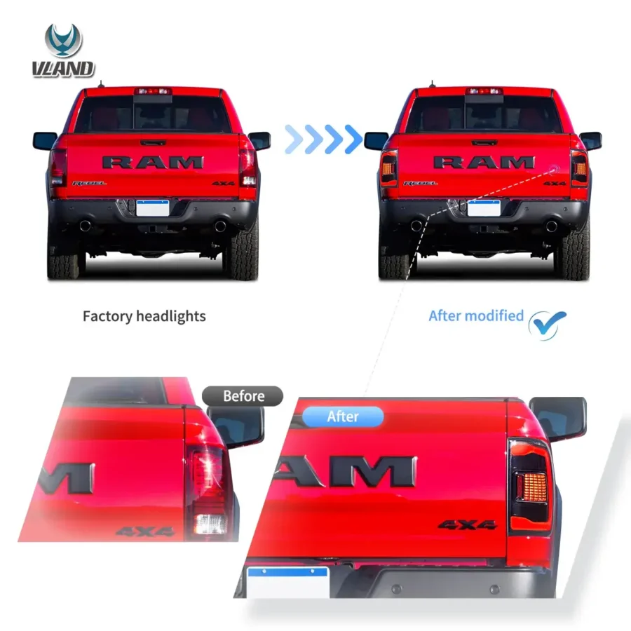 Vland 2009-2018 Dodge Ram 1500/2500/3500 II LED Tail Lights With Red Turn Signal - Image 6