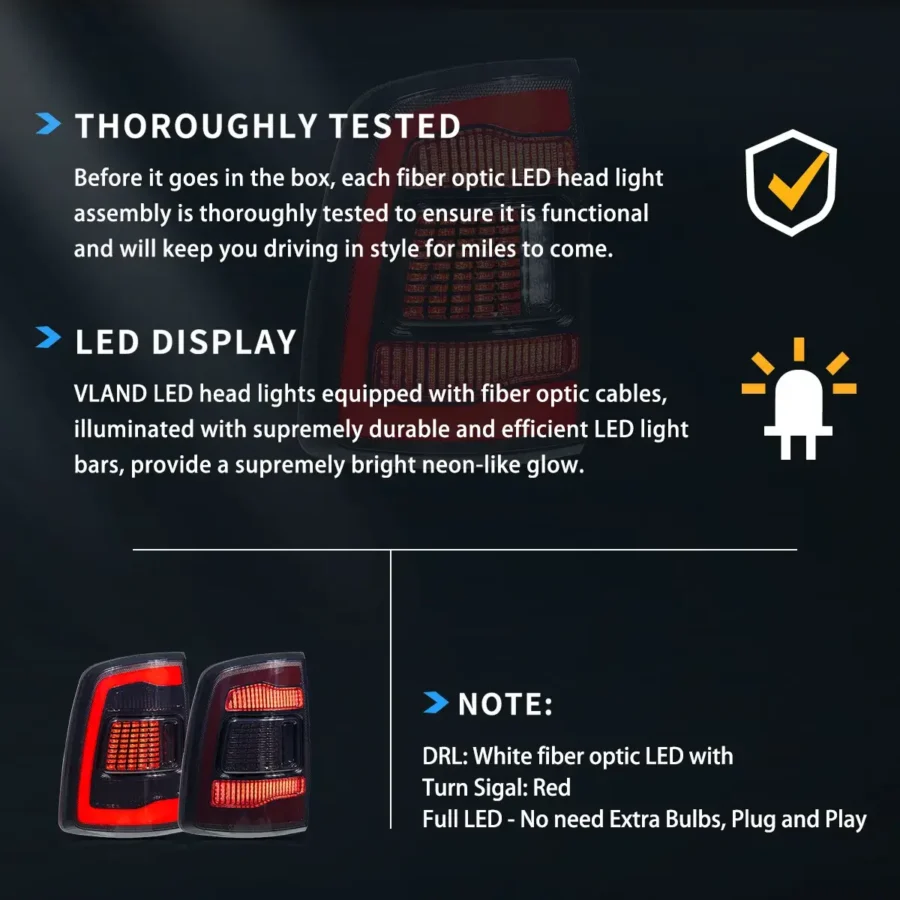 Vland 2009-2018 Dodge Ram 1500/2500/3500 II LED Tail Lights With Red Turn Signal - Image 8
