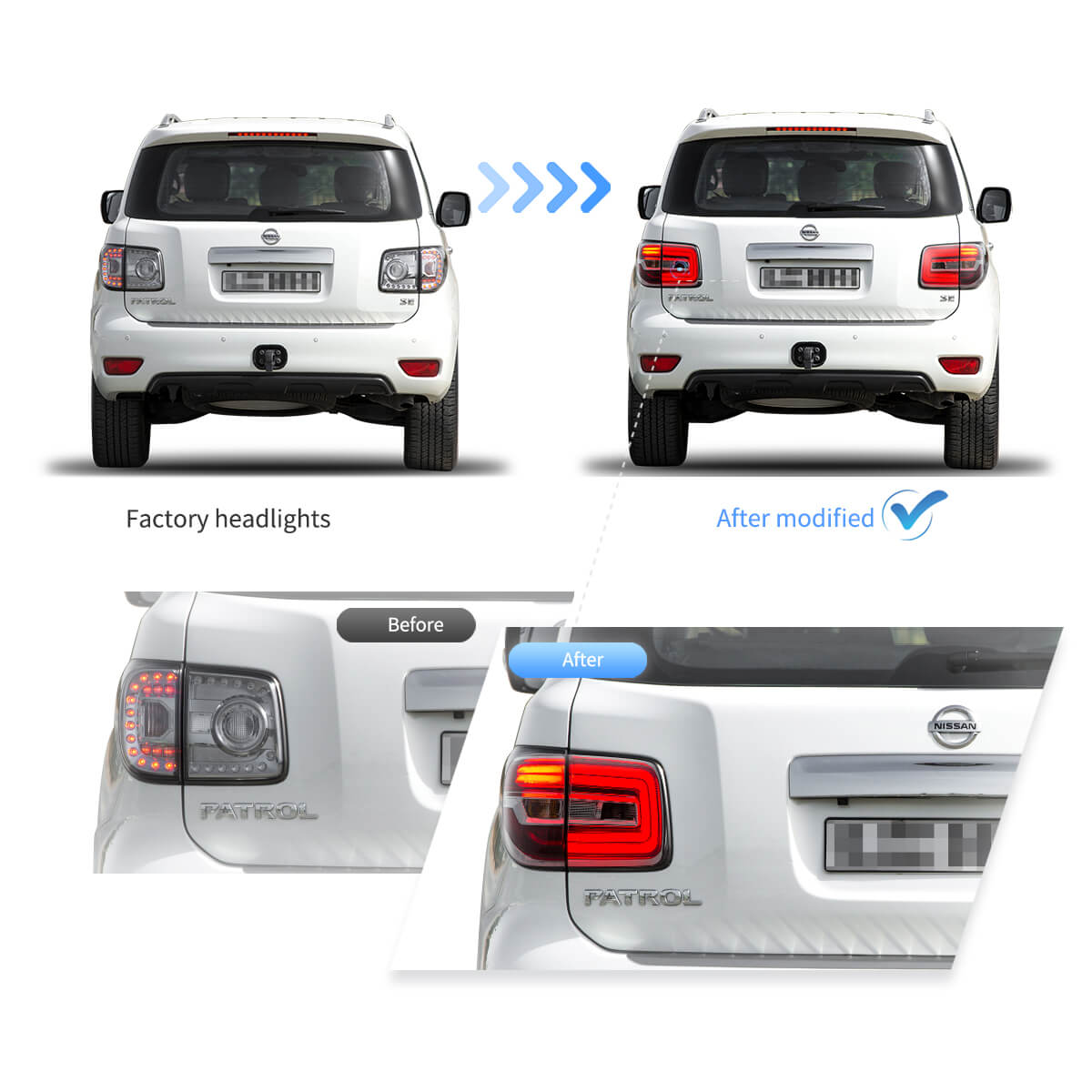 Vland 2010-2022 Nissan Patrol 6th Gen(Y62)2017-2020 Armada 2nd Gen (Y62) Pre-Facelift LED Tail Lights Clear - Image 5