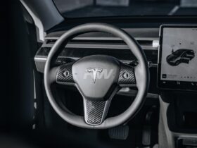 Brand: Tesla Model 3 / Y Carbon Fiber Steering Wheel Trim