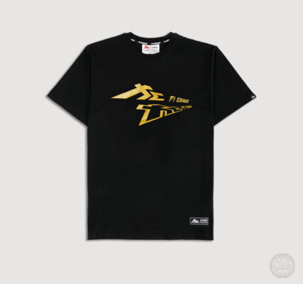 FILIFESTYLE USD "Reflected Wave (Gold)" Black Heavyweight Crew Neck T-Shirt [Limited Ed.]