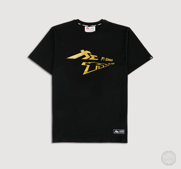 FILIFESTYLE USD "Reflected Wave (Gold)" Black Heavyweight Crew Neck T-Shirt [Limited Ed.]
