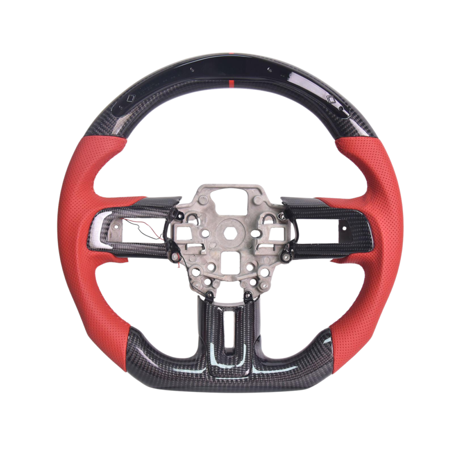 Mustang Red Suede Leather LED Carbon Fiber Steering Wheel for Mustang EcoBoost - Image 2