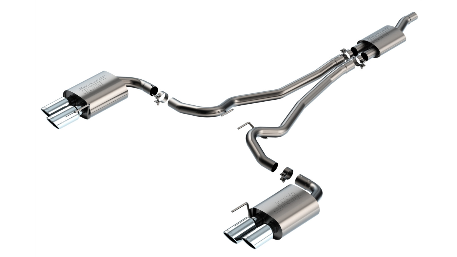 Borla Exhaust Borla S-Type Cat-Back Exhaust - Mustang EcoBoost S650 Quad Tip Non-Active Chrome 140981 for S650 Mustang