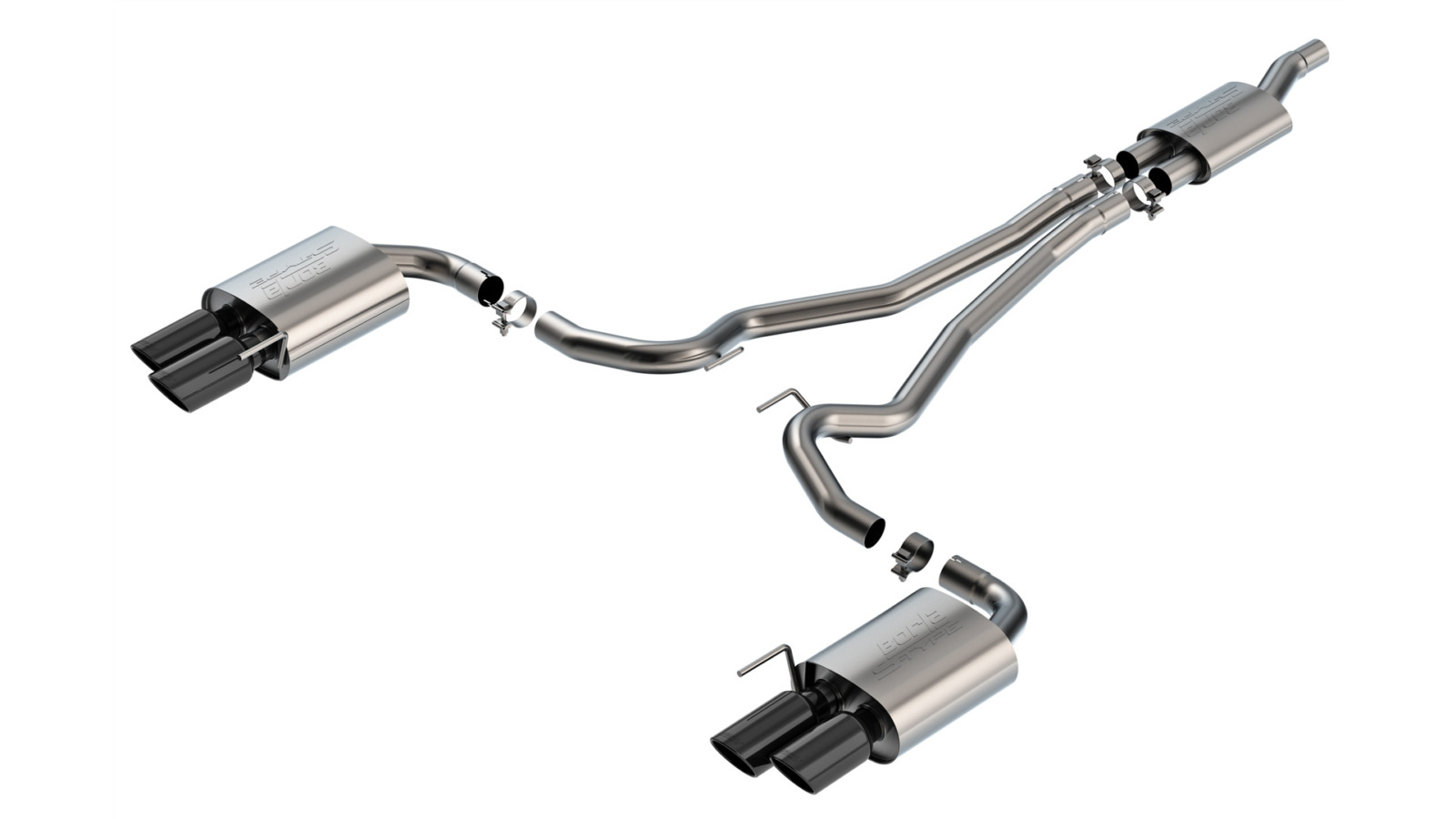 Borla Exhaust Borla S-Type Cat-Back Exhaust - Mustang EcoBoost S650 Quad Tip Non-Active Black Chrome 140981BC for S650