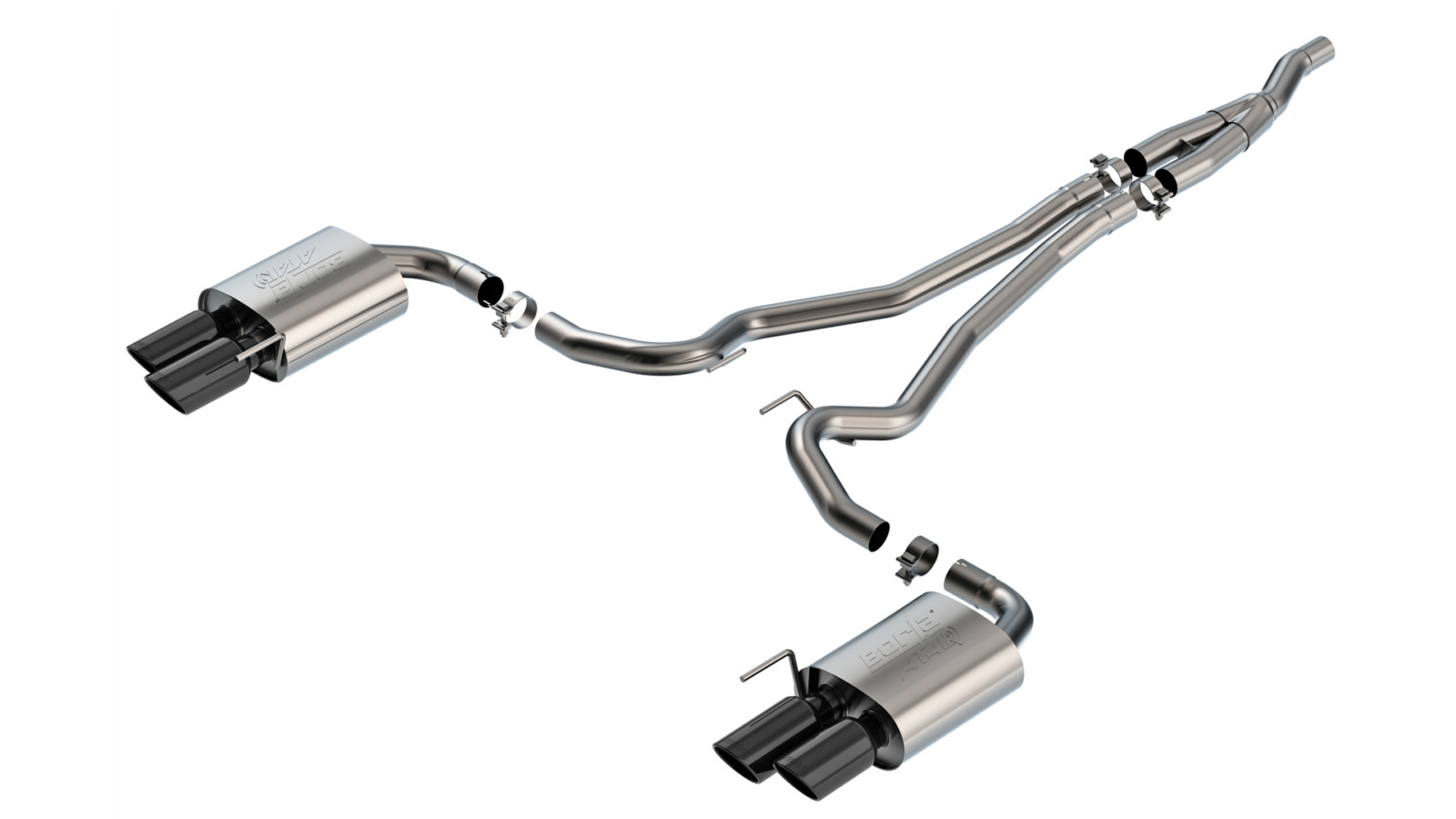 Borla Exhaust Borla ATAK Cat-Back Exhaust - Mustang EcoBoost S650 Quad Tip Non-Active Black Chrome 140982BC for S650 Mustang