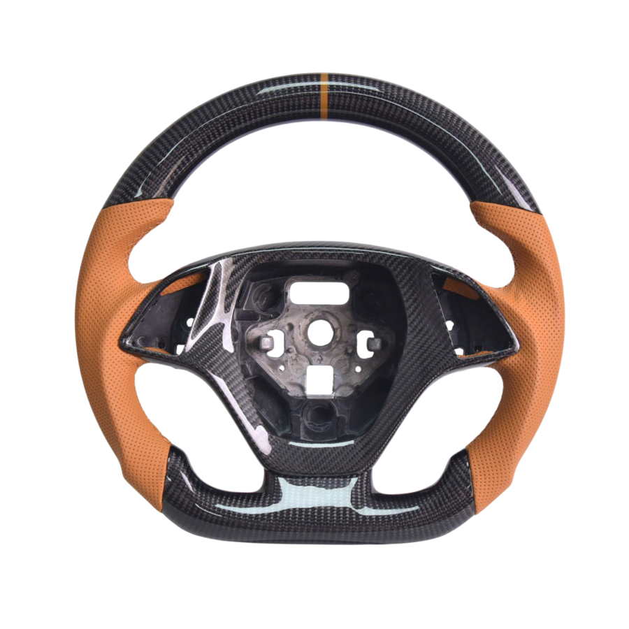 Extreme Online Store Corvette C7 Brown Leather Brown Stitching Carbon Fiber Steering Wheel for C7 Corvette