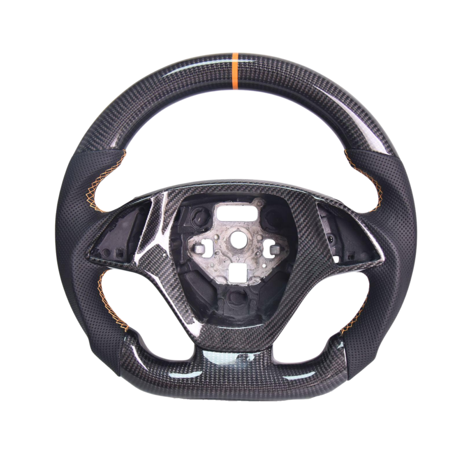 Extreme Online Store Corvette C7 Black Leather Orange Stitching Carbon Fiber Steering Wheel for C7 Corvette