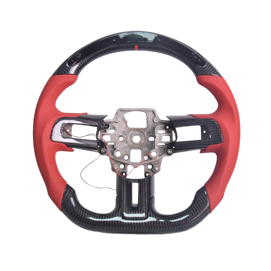 Mustang Red Suede Leather LED Carbon Fiber Steering Wheel for Mustang EcoBoost