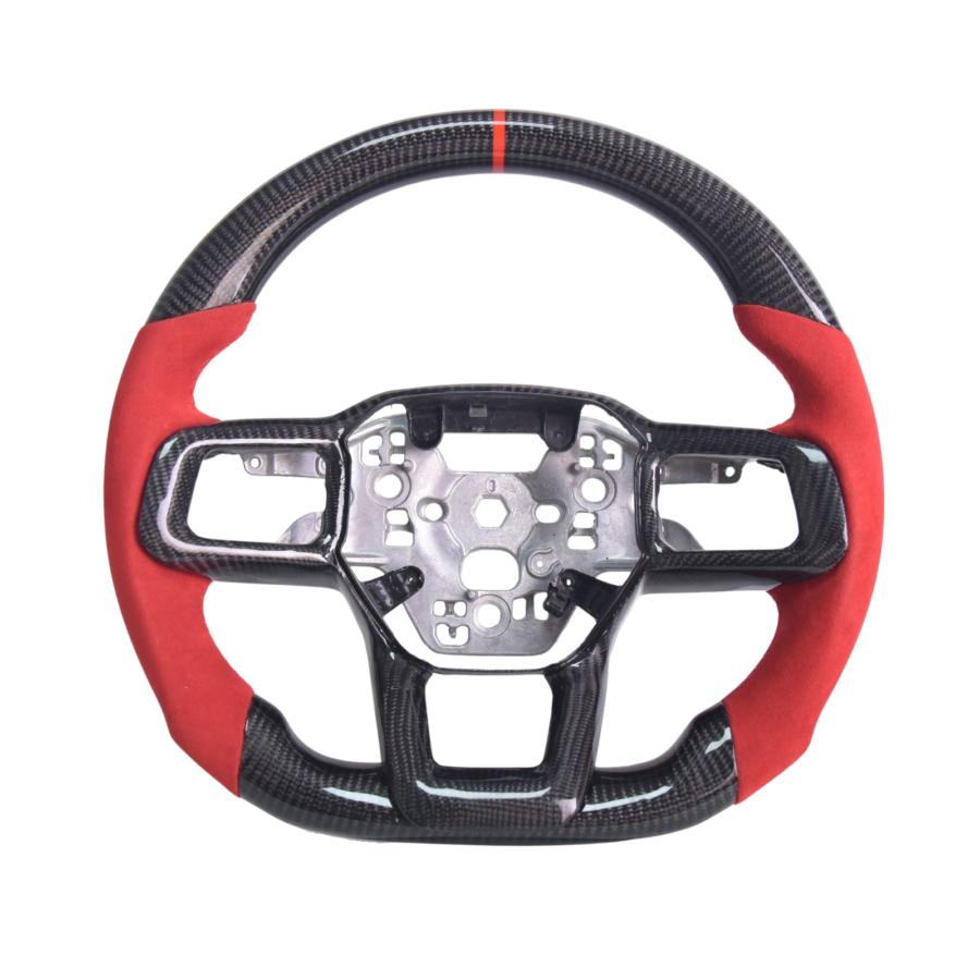 Mustang Red Suede Leather Red Stitching Carbon Fiber Steering Wheel for S650 Mustang